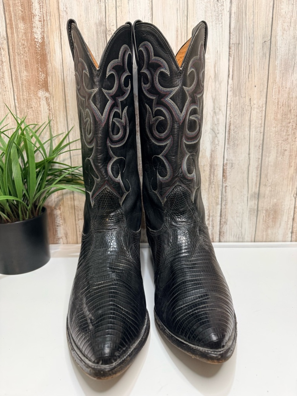 Vintage Nocona cowboy boots crafted from black Teju lizard skin 10 D - Picture 3 of 10